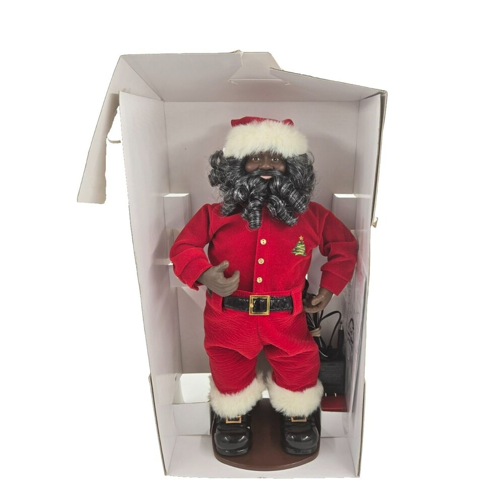 Jingle Bell Rock Dancing Singing Santa African American in Box - WORKING CLEAN
